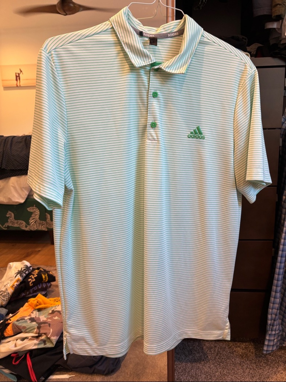 adidas Men’s lime Green Striped Golf Polo